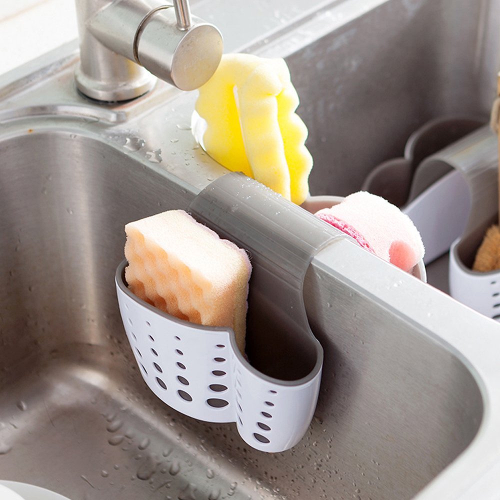 Sink Caddy Sponge Holder Sink Sponge Organizer, 2 Pack Hanging Kitchen  Adjustable Strap Faucet Caddy, White 