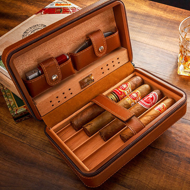 COHIBA Cigar Case Leather Cigar Holder Mini Travel Humdor 3 Tubes