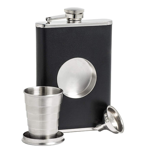 Stainless Steel 8 oz Hip Flask With Built-in Collapsible 2 Oz. Shot Glass And Flask Funnel