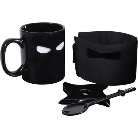 Black Mug With Samurai Spoon And Ninja Star Coaster – Yauoso