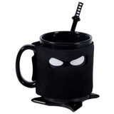 Black Mug With Samurai Spoon And Ninja Star Coaster
